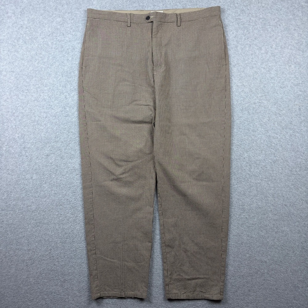 Vintage Gap Pants Mens 38x30 Brown Gingham Cotton Rayon Flat Front High Rise 90s